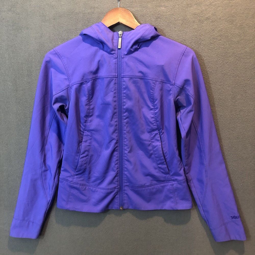 Marmot Jacket Women's Size XS Purple Zip Up Hooded Soft Shell Rain Windbreaker